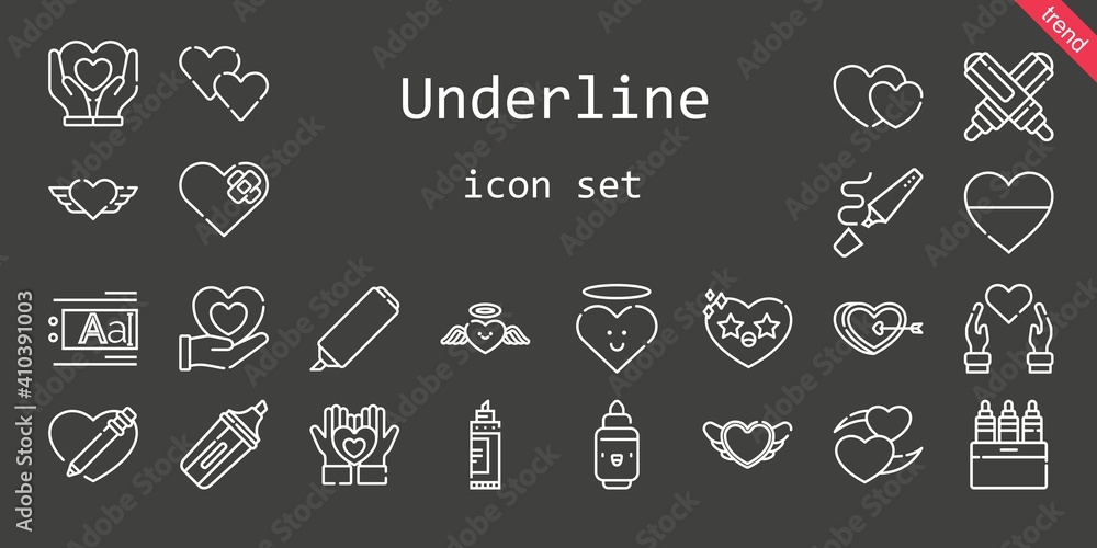 underline icon set. line icon style. underline related icons such as highlighter, marker, hearts, text editor, markers, heart
