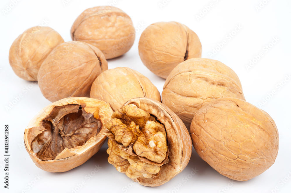 Group of walnuts on white background Group of walnuts on white background