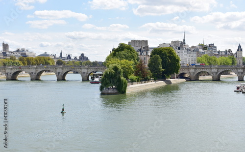 View of Seine River, Pont Neuf, Ile de la Cite and Square du Vert-Galant from Pont des Arts. Paris, France. © JB