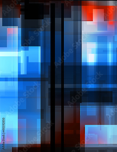 Futuristic abstract geometric wallpaper. Geometrical colorful shapes. Rectangular shapes background. Digital illustration of a tech layout.