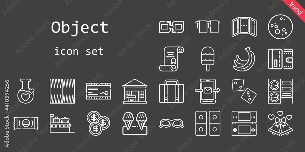 object icon set. line icon style. object related icons such as washing machine, sunglasses, console, mirror, potion, wallet, smartphone, suitcase, mail, backgammon, dice, link, degree, bananas