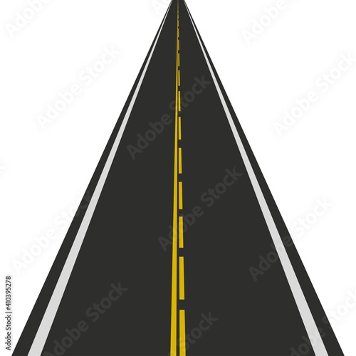 Street road with solid and dotted yellow line icon. Speedway. Highway. Way for transport. Dark asphalt.