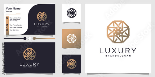 Luxury logo with line art star inside and business card design template Premium Vector