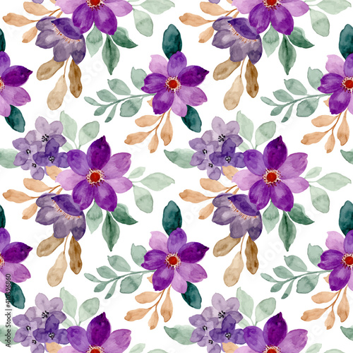Seamless pattern of purple watercolor floral