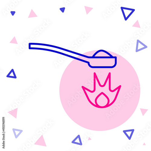 Line Heroin in a spoon icon isolated on white background. Concept of drug addiction and dependence from the narcotic. Junkie lifestyle. Colorful outline concept. Vector Illustration.
