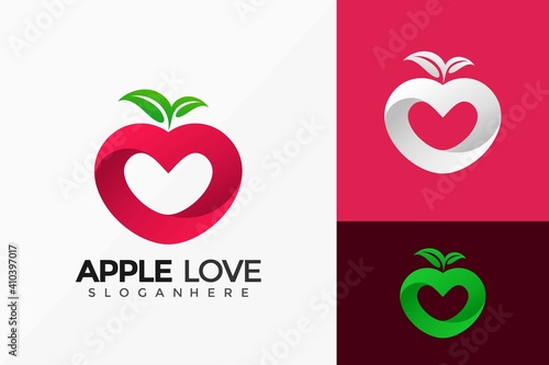 Apple Love Fruit Logo Design, Nature Fresh modern Logos Designs Vector Illustration Template