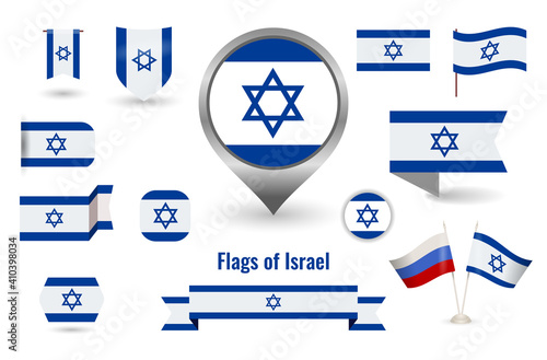 Flag of Israeli. Circle and square and round israeli flag. Big set of icons and symbols. Collection of different flags of horizontal and vertical. vector illustration.