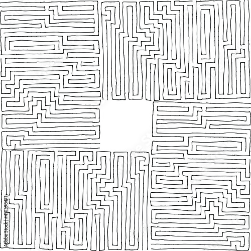 Abstract maze, labyrinth with entry and exit. Vector labyrinth. Manual labyrinth drawing. The game is a maze for fun.