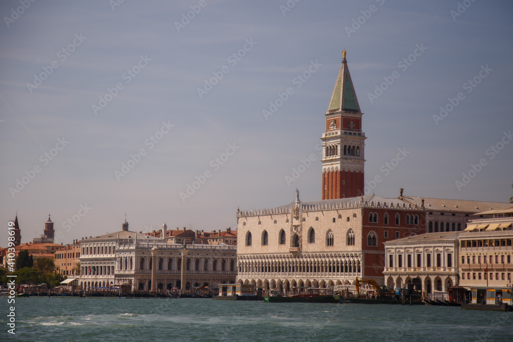 Venice, Italy - September 2020: Bay of Venice, view from the water to Venice Venice, Italy - September 2020: Bay of Venice, view from the water to Venice