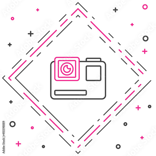 Line Action extreme camera icon isolated on white background. Video camera equipment for filming extreme sports. Colorful outline concept. Vector Illustration.