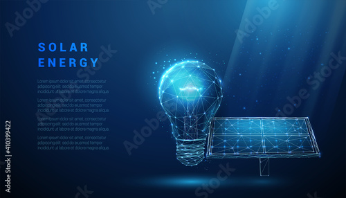Abstract blue solar panel with light bulb
