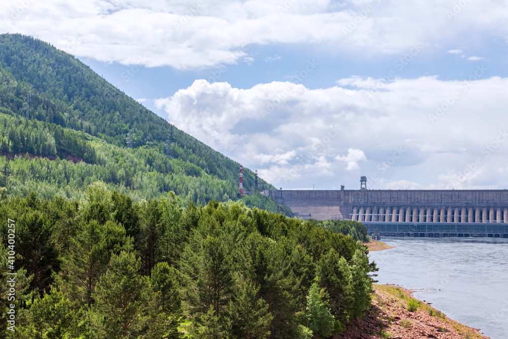 Krasnoyarsk hydroelectric power station on the Yenisei River...