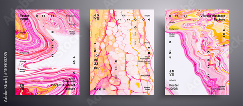 Abstract vector banner, pack of modern design fluid art covers. Beautiful background that can be used for design cover, invitation, flyer and etc. Pink, yellow and white creative iridescent artwork © Mirror Flow