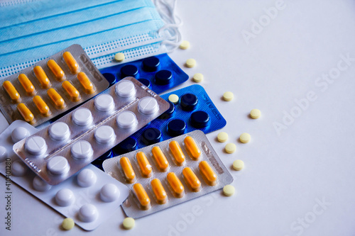 different medicine drugs  pills  tablets  capsules in blister packs