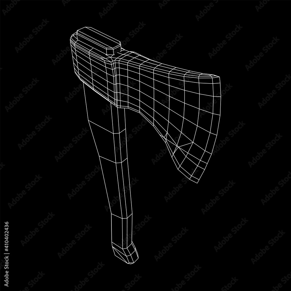 Wooden Hatchet Axe. Woodworking or lumberjack. Wireframe low poly mesh vector illustration.