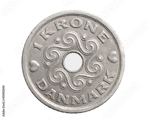 1 danish krone coin isolated on white background
