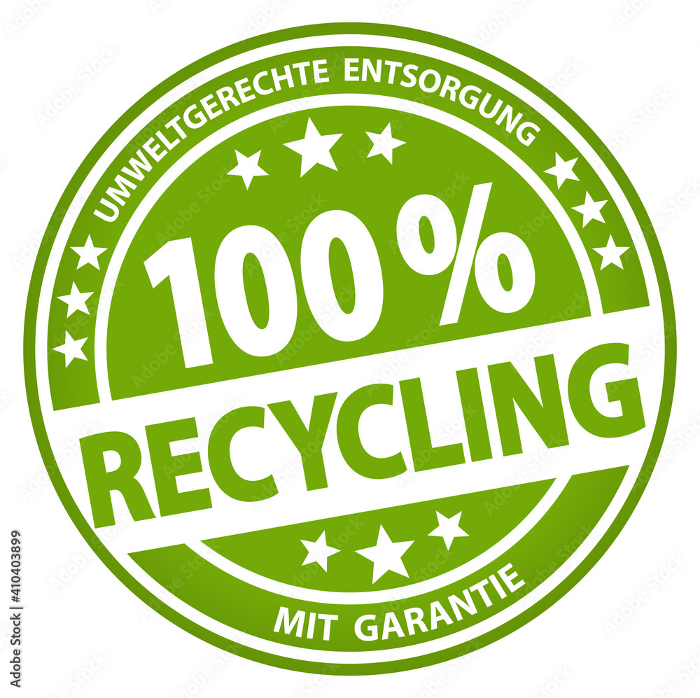 round business button - 100% recycling (german)