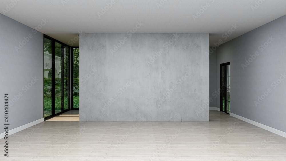 Contemporary empty room backdrop, photorealistic 3D illustration