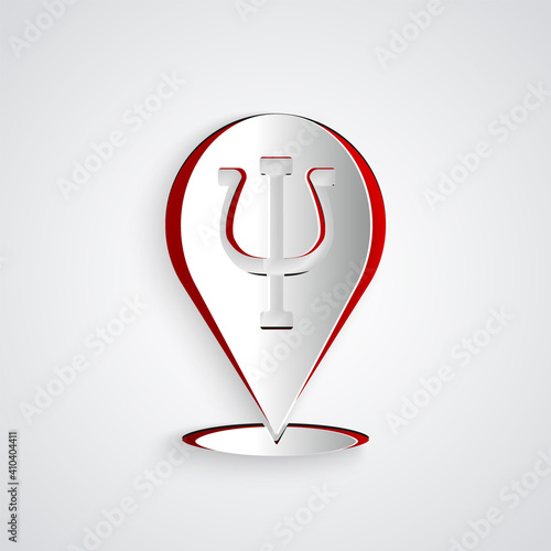 Paper cut Psychology icon isolated on grey background. Psi symbol. Mental health concept, psychoanalysis analysis and psychotherapy. Paper art style. Vector.