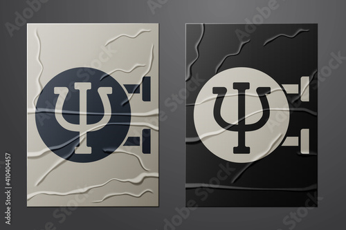 White Psychology icon isolated on crumpled paper background. Psi symbol. Mental health concept, psychoanalysis analysis and psychotherapy. Paper art style. Vector.