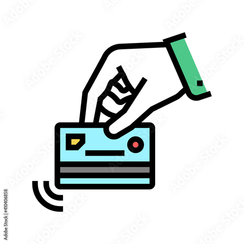 hand holding card with contactless payment chip color icon vector. hand holding card with contactless payment chip sign. isolated symbol illustration