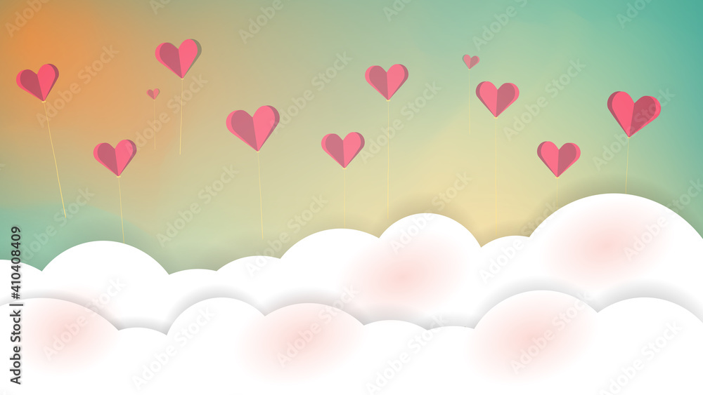 background Card valentine's day Hearts and clouds vector template Business presentation Used for decoration, design, advertising work, website or publications Banner and poster, cover and brochure