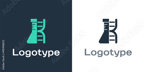 Logotype DNA research, search icon isolated on white background. Genetic engineering, genetics testing, cloning, paternity testing. Logo design template element. Vector.