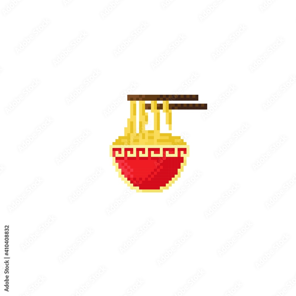 Chinese food pixel art. Noodle soup and chopsticks. Asian Food Logo. Vector  illustration. Chinese New Year. Stock Vector | Adobe Stock