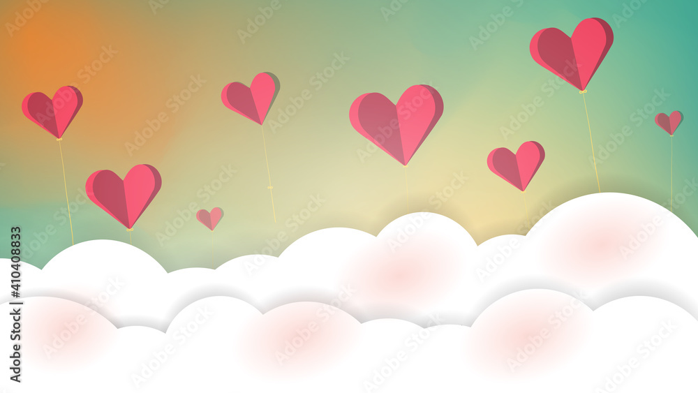 background Card valentine's day Hearts and clouds vector template Business presentation Used for decoration, design, advertising work, website or publications Banner and poster, cover and brochure