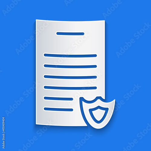 Paper cut Firearms license certificate icon isolated on blue background. Weapon permit. Paper art style. Vector.