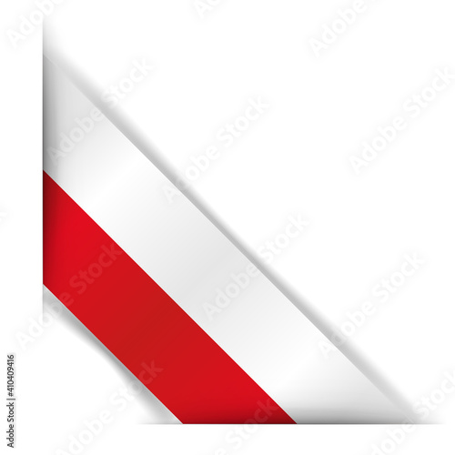 Poland flag. Realistic flag of Poland. Corner tape. Isolated on a white background. Vector illustration.