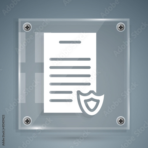 White Firearms license certificate icon isolated on grey background. Weapon permit. Square glass panels. Vector.