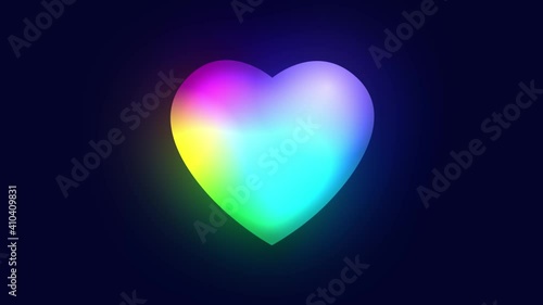 Neon Gradient Pulsing Heart on Dark Background. Colourful Animation