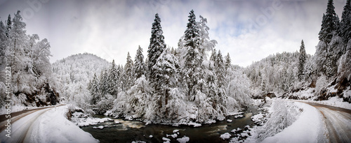 Foggy winter morning, Wide shot, HDR, beautiful morning winter landscape, Republika Srpska, Teslic, Ochaush  photo