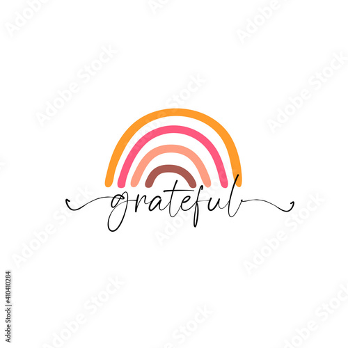 Grateful Thanksgiving vector with an elegant and modern calligraphy. Grateful hand drawn postcard. Vector lettering. Ink illustration. Modern brush calligraphy. Isolated. Grateful, ink hand lettering
