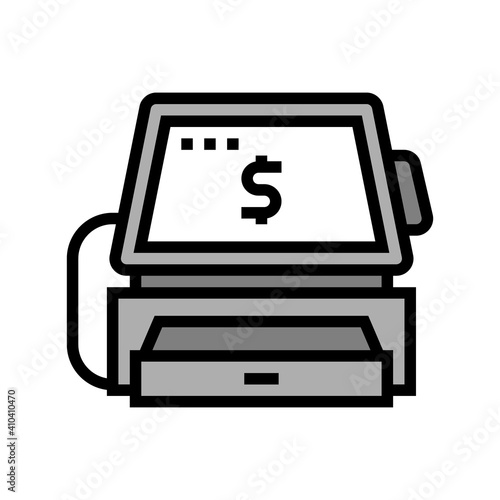 cashier counter with pos terminal color icon vector. cashier counter with pos terminal sign. isolated symbol illustration