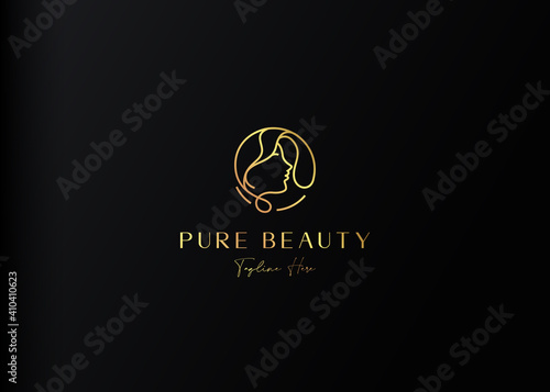 Pure Beauty Logo Design Template. Nature Lady Icon Line Art Vector