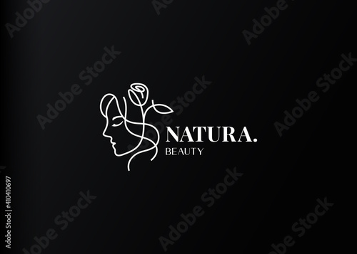 Floral Woman Logo Design Template. Beauty Woman Icon Line Art Vector