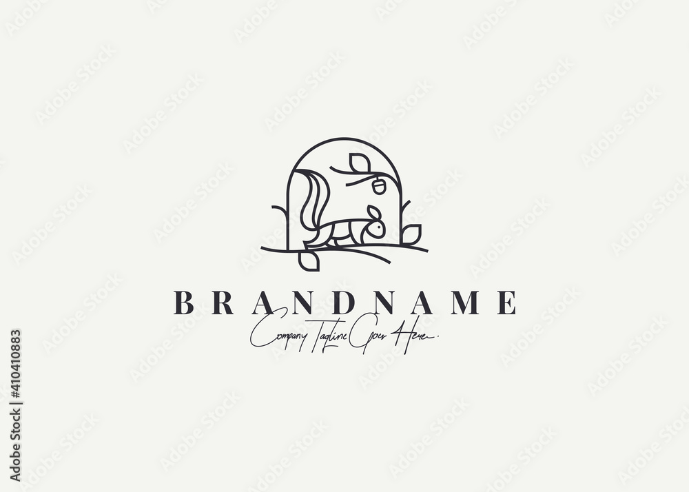 Squirrel Nut Logo Design Template. Squirrel Tree Icon Line Art Vector Squirrel Nut Logo Design Template. Squirrel Tree Icon Line Art Vector