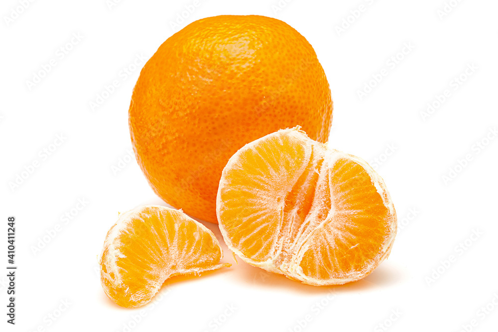Whole mandarie and segments isolated on white background Whole mandarie and segments isolated on white background