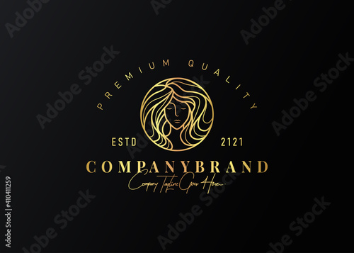 Luxury Beauty Woman Logo Design Template. Beauty Hair Icon Line Art Vector