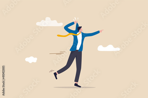 Self motivation to inspire yourself to succeed in work, self improvement or empower to achieve business goal concept, ambitious businessman use his hand to push himself to proactively move forward.