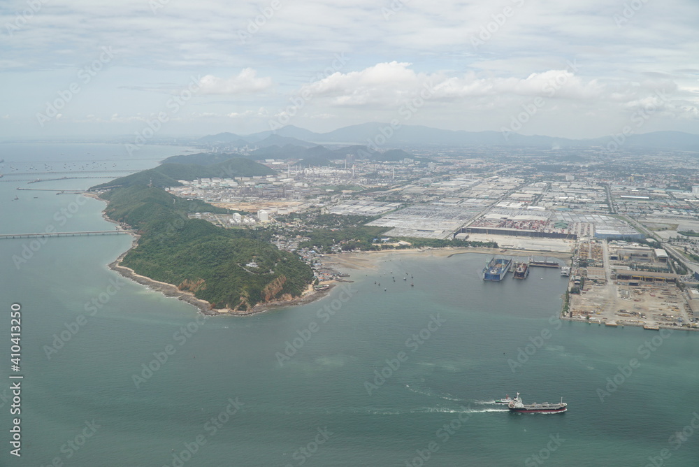 Port, Thailand, helicopter photography.