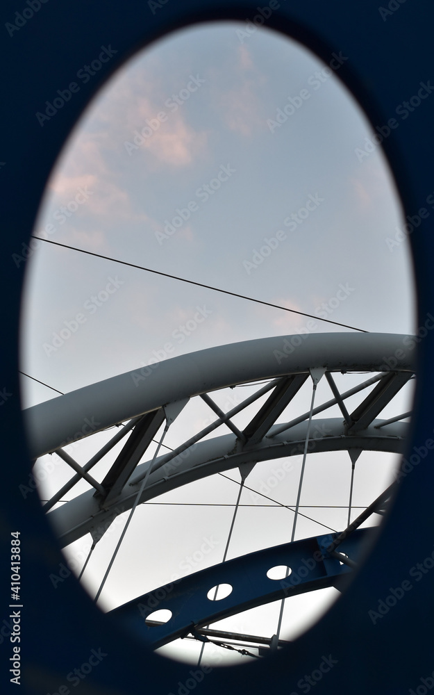 Fototapeta premium Modern futuristic tram stop, interesting views of bridge, modern architekture