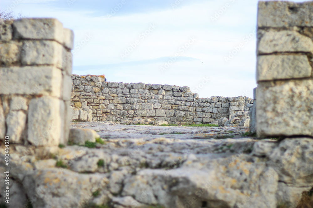 Ruins of an ancient Greek city by the sea. Chersonesos. The ancient city. Black Sea.	
