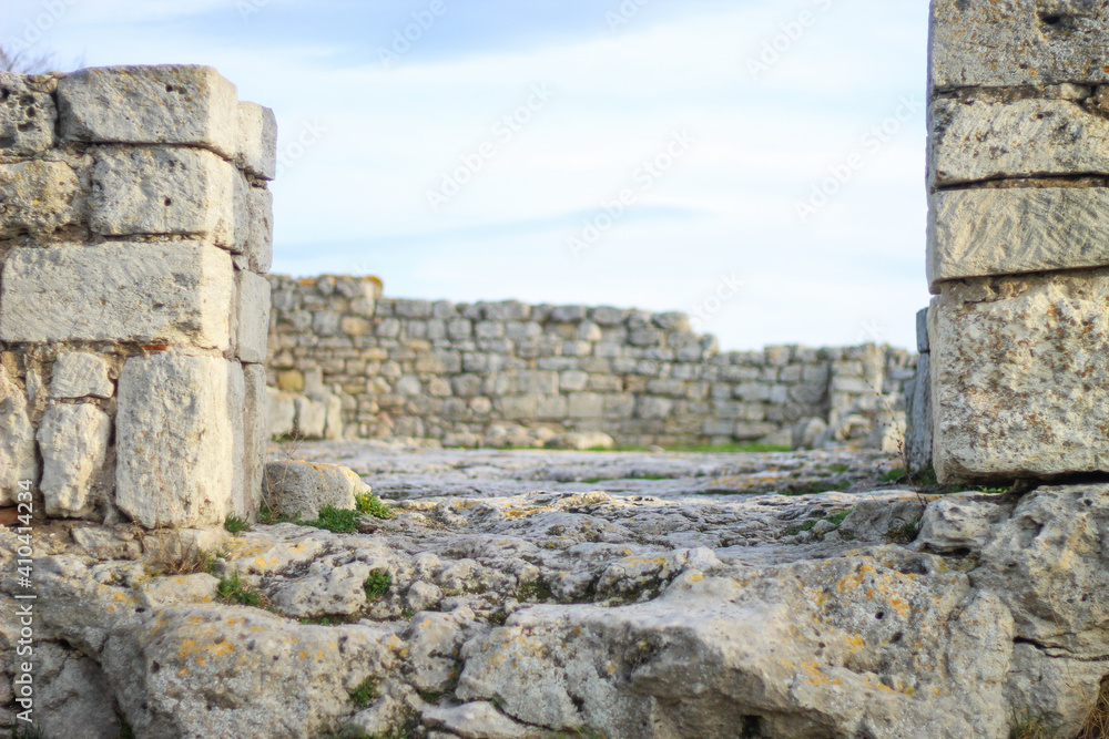 Ruins of an ancient Greek city by the sea. Chersonesos. The ancient city. Black Sea.	
