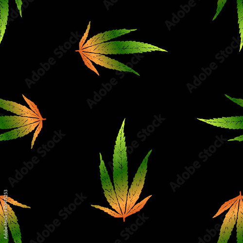Seamless pattern of decorative drawn leaves