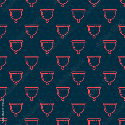 Red line Menstrual cup icon isolated seamless pattern on black background. Feminine hygiene. Protection for woman in critical days. Vector.