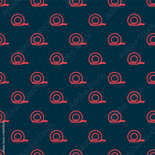 Red line Dental floss icon isolated seamless pattern on black background. Vector.