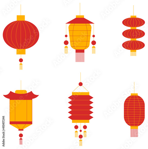 Chinese traditional lanterns. Set of chinese new year lanterns